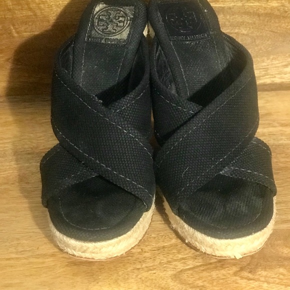 Tory Burch- Kristen, Black Fabric Canvas Wedge - Picture 2 of 8